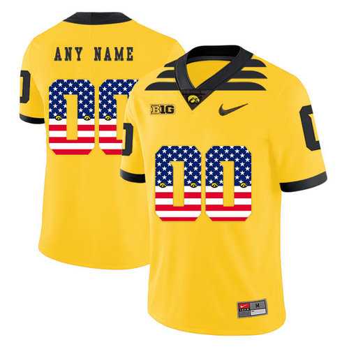 Mens Lowa Hawkeyes Customized Yellow USA Flag College Football Jersey